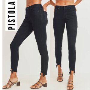 PISTOLA Black Aline Coated High Rise Skinny Jeans Raw Hem Size 29